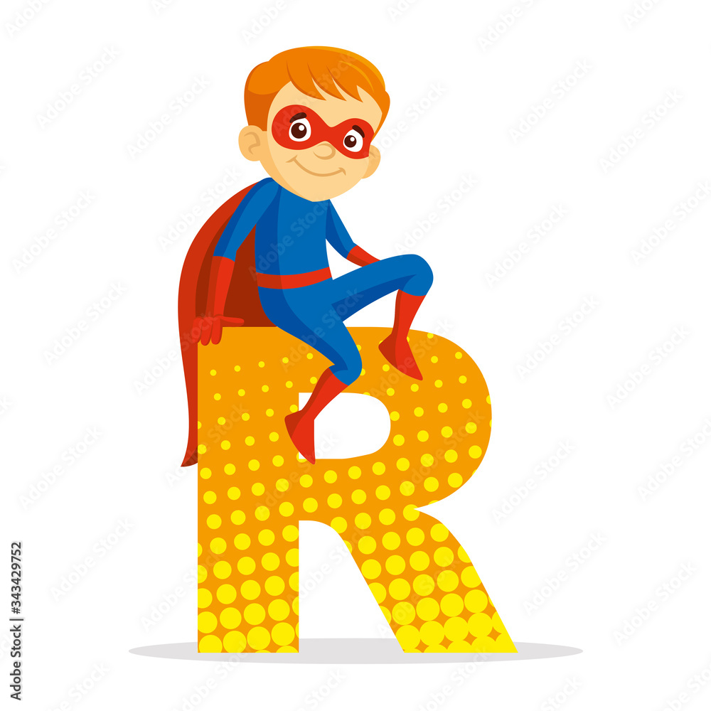 Super R Hero Vector de Stock ABC Letter R Superhero Boy Cartoon character Vector ...