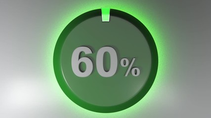 Poster - A green circle sign with the write 60% and a rotating cursor - 3D rendering video clip