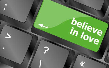 Poster - keyboard key with believe in love text and arrow