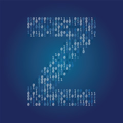 Wall Mural - Letter Z font made from binary code digits on a dark blue background