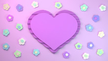 Lovely Purple Heart Surrounded By Small Flowers, Paper Cut In Pastel Rainbow Colours