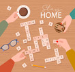 Stay home motivation poster. Spend evening time with friends, Play the game 