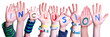 © Nelos - Children Hands Building Colorful Word Inclusion. White Isolated Background