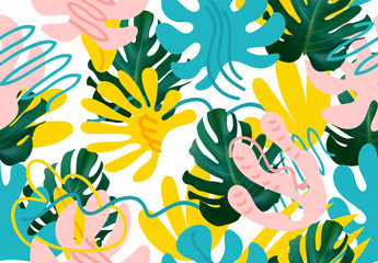 Wall Mural - summer background with palm leaves. tropical backdrop. seasonal design с растениями ветками. vector 