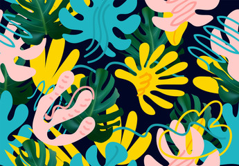 Wall Mural - summer background with palm leaves. tropical backdrop. seasonal design с растениями ветками. vector 