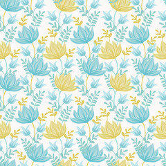 Wall Mural - Vector seamless  pattern with  leaves and  flowers on white background.  Floral illustration for textile, print, wallpapers, wrapping.