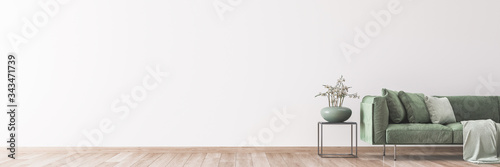 living room interior mock up, modern furniture and trendy home accessories, on w Poster Mural XXL