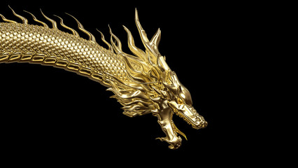 Wall Mural - head and half body gold dragon in smart pose with 3d rendering include alpha path.