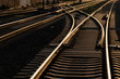 Schienen Eisenbahn Gleise Weiche Strecke Infrastruktur Sonnenlicht Reflektion Verkehr Hagen Hohenlimburg Ruhr-Sieg-Strecke Sauerland Abend Stimmung Symbol Verbindung Bahnhof Kreuzung Zug Oberleitung 