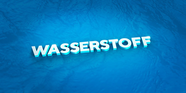 Wasserstoff – Schriftzug auf Oberfläche Wasser