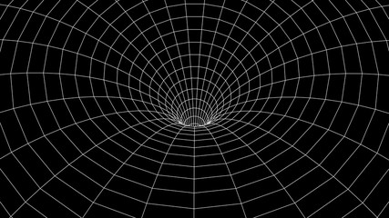 Fototapete - Tunnel or wormhole. Wireframe 3D surface tunnel grid.