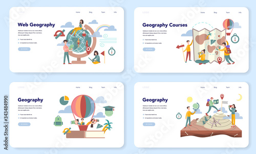 Fotografía Geography web banner or landing page set. Global science studying