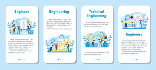 Poster - Engineeering mobile application banner set. Technology and science.