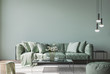 Leinwandbild Motiv living room interior mock up, modern furniture and trendy home accessories, on colored background