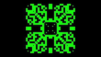 Poster - Transforming abstract black geometric pixels. Seamless looping footage. Screen green color.