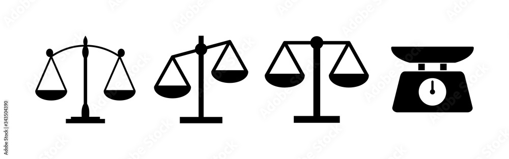 Scales icons set. Law scale icon. Scales vector icon. Justice - obrazy, fototapety, plakaty 