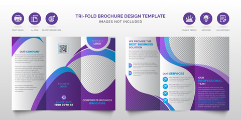 Wall Mural - Professional corporate modern blue and purple multipurpose tri-fold brochure or best business trifold brochure design template 