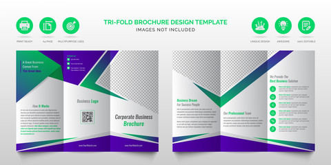 Wall Mural - Professional corporate modern blue and green multipurpose tri-fold brochure or best business trifold brochure design template 