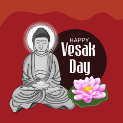 Canvas Print - Vector illustration of a background or poster for celebrate Happy Vesak day or Buddha Purnima.