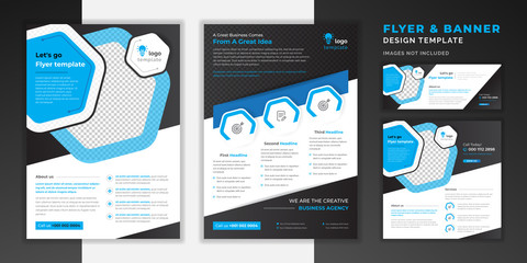 Wall Mural - Blue color abstract creative modern professional double sided business flyer or corporate brochure design template