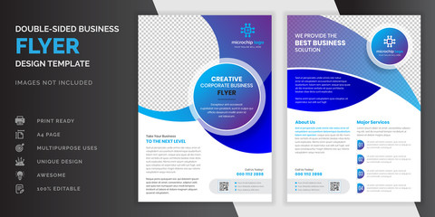 Wall Mural - Blue color abstract creative modern professional double sided business flyer or corporate brochure design template