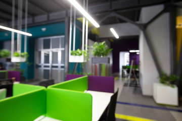 Poster - Blurred office in loft style with separate places for workers