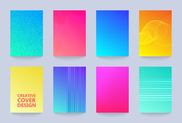 Poster - Vector halftone cover design templates set. Layout set for covers of books, albums, notebooks, reports, magazines. Dot halftone gradient effect, modern abstract design. Geometric mock-up texture