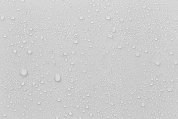 Leinwandbilder - The concept of raindrops falling on a gray background Abstract wet white surface with bubbles on the surface Realistic pure water droplet water drops for creative banner design