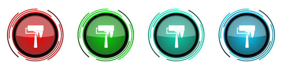 Leinwandbilder - Paintroll round glossy vector icons, set of buttons for webdesign, internet and mobile phone applications in four colors options isolated on white background