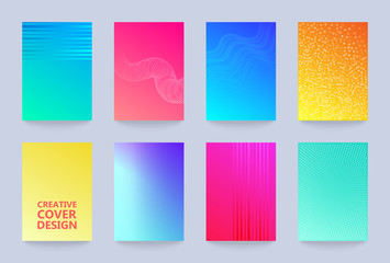 Poster - Vector halftone cover design templates set. Layout set for covers of books, albums, notebooks, reports, magazines. Dot halftone gradient effect, modern abstract design. Geometric mock-up texture