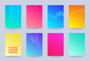 Poster - Vector halftone cover design templates set. Layout set for covers of books, albums, notebooks, reports, magazines. Dot halftone gradient effect, modern abstract design. Geometric mock-up texture