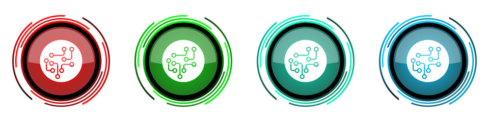Aufkleber - Circuit round glossy vector icons, technology, chip, processor set of buttons for webdesign, internet and mobile phone applications in four colors options isolated on white background