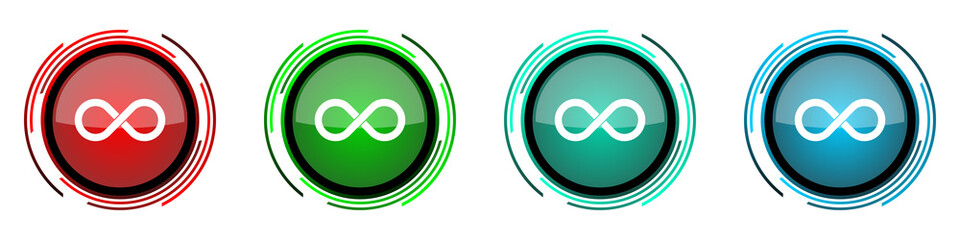 Poster - Infinity round glossy vector icons, eternity, infinite, endless, loop set of buttons for webdesign, internet and mobile phone applications in four colors options isolated on white background