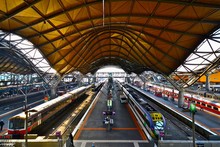 High Angle View Of Trains At Southern Cross Railway Station