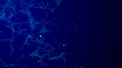 Network connection structure. Big data digital blue background. Vector science background with connected dots, lines and triangles.