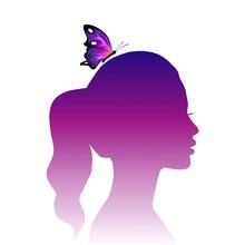 Silhouette Of A Girl From Spots Of Paint With Butterflies. Vector Illustration