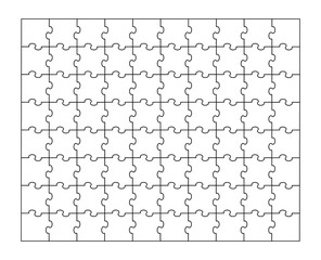 Fototapete - The set of eighty pieces of the puzzle. Puzzle with different types of details and the ability to move each part. Black and white vector illustration.