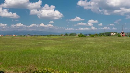 Wall Mural - The Tuscan countryside in the province of Pisa, Italy, blown by the wind on a sunny day with the passage of white clouds