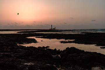 Poster - sunset on the surfers beach of Fuerteventura canary island in Spain