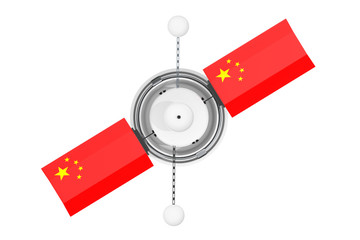 Poster - Modern World Global Navigation Satelite with China Flag . 3d Rendering