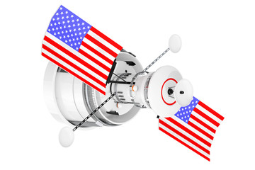 Poster - Modern World Global Navigation Satelite with USA Flag. 3d Rendering