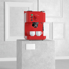 Aufkleber - Espresso Coffee Making Machine over Pedestal, Stage, Podium or Column in Art Gallery or Museum. 3d Rendering