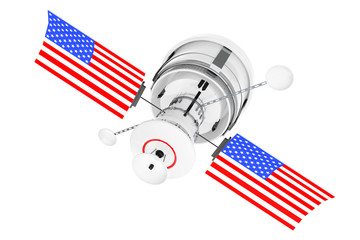 Poster - Modern World Global Navigation Satelite with USA Flag. 3d Rendering