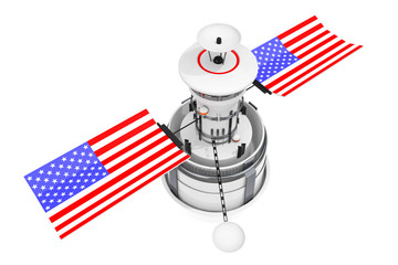 Poster - Modern World Global Navigation Satelite with USA Flag. 3d Rendering