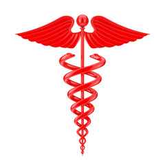 Poster - Red Medical Caduceus Symbol. 3d Rendering