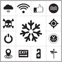 Poster - Power simple icons set with Wi-Fi signal, exit sign and power symbol. Thirteen icons