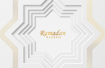 Wall Mural - Ramadan kareem background with white paper cut geometric shape. Vector illustration for Islamic holy month celebrations. Place for your text