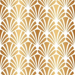 Poster - Gold shell seamless pattern. Golden fan ornate background. Elegant gold scale ornament. Abstract stylish floral golden motif for design textile, interior, cases, prints. Classic great style. Vector 