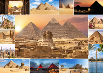 Wall Mural - Egypt sights in the collage, views of the Pyramids and Cairo