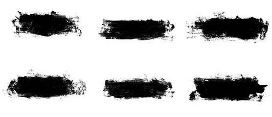 Canvas Print - set six black strokes of paint isolated on a white background.